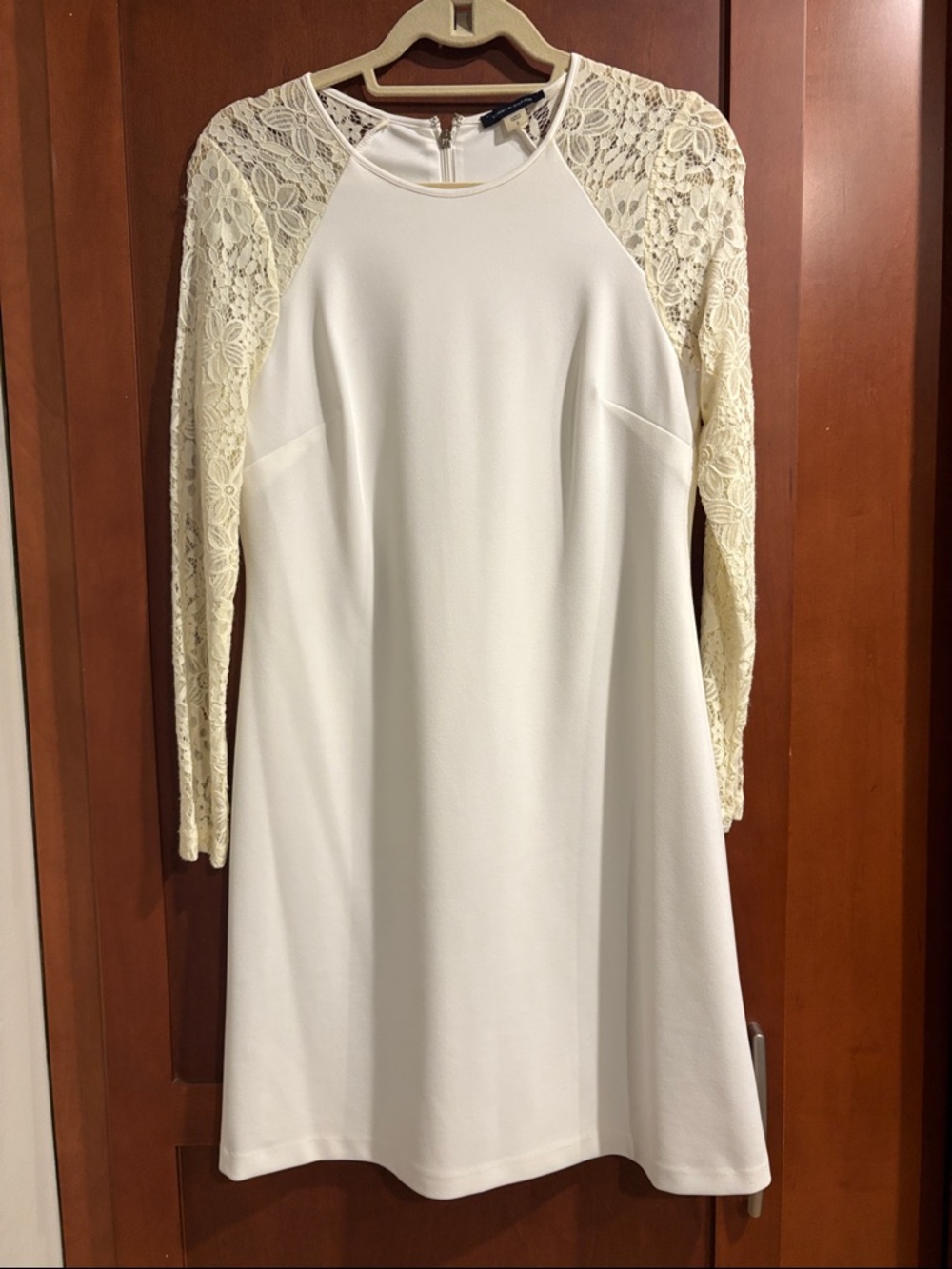 Tommy Hilfiger Cream Lace-Sleeve Long Sleeve A-Line Dress